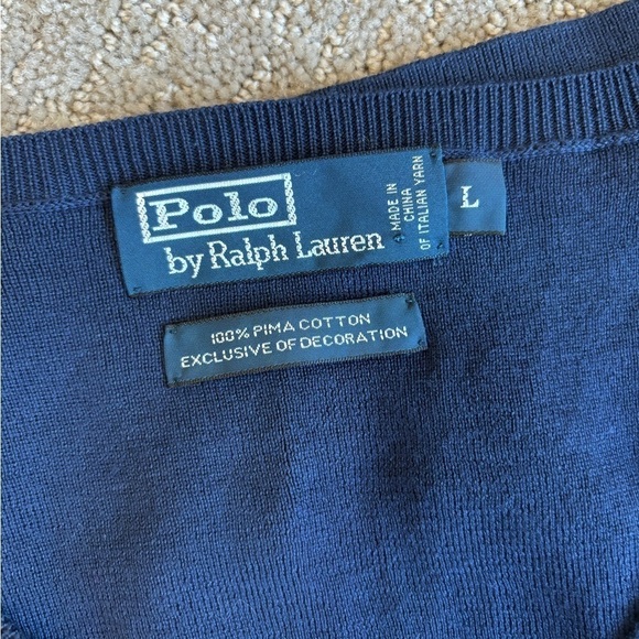 Polo by Ralph Lauren Sweater Vest Slimmer Fit Navy Pima Cotton Men's Size L - Picture 7 of 7